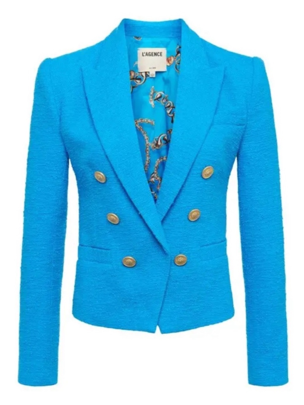 L'AGENCE Brooke Tweed Blazer Blue Gold Size 4 - Picture 3 of 13